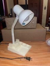 vintage white goose neck table lamp, plastic with stationery tray 16