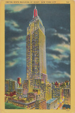 Vintage Postcard, Empire State Building At Night, New York City, NY, Long Ago picture