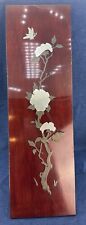 VINTAGE 26x8” JAPANESE LACQUER WOOD WALL HANGING GOLD SILVER METAL INLAY BIRDS picture