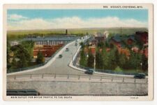 Cheyenne Wyoming c1930's Viaduct, bridge over Railroad Yards, vintage car picture