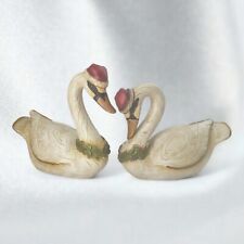 Vintage Rustic Faux Wood Holiday Swans Santa Hats & Holly Set of 2 picture
