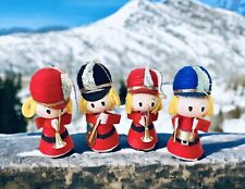 Vintage Foam Felt Yarn Musician Christmas Ornaments Set of 4 Girl Soldier Band picture