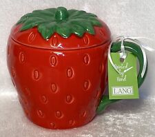 Strawberry 3D Figural Ceramic Mug With Lid Lang 18oz Spring 2024 NEW w/ Tags picture