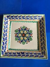 Vintage Handmade Plate Mexican Pottery Gogo GTO Mexico Blue 10.75-inch square P2 picture