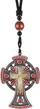 Catholic Celtic Cross Pendant Crucifix Necklace with Red Rhinestone Mens Braided picture