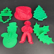 6ct VTG '80s Wilton Christmas Cookie Cutters Birthday Cake Snowman Holly Tree picture