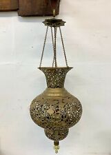 Vintage Pierced Brass Moroccan / Persian Pendant Teardrop Light Lantern picture