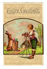 Early 1900's Easter Postcard Boy Photographer - Bunny & Basket Portriat picture