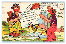 1959 The Fisherman's Code Comical Early Linen - Posted Old Town Maine picture