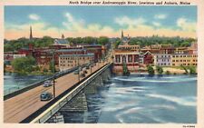 Postcard ME Auburn & Lewiston North Bridge Androscoggin River Vintage PC f3380 picture