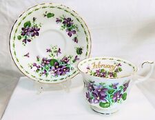 Vtg Royal Albert Flower of the Month Teacup & Saucer FEBRUARY Violets 1970 A+ picture