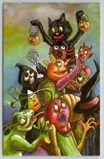 Matthew Kirscht Halloween The Treats Cat JOL Pail Skull Shiverbones Postcard MK picture
