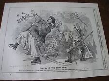 1895 Original POLITICAL CARTOON - JAPAN JAPANESE Pulls CHINESE HAIR PIGTAIL Etc picture