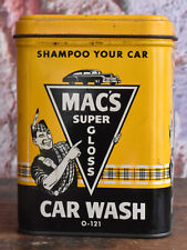 Vintage 1950s Macs Super Gloss Car Wash Gas Oil Advertising Tin Can w GRAPHICS picture