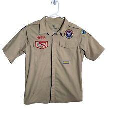 Boy Scouts Of America Youth Shirt Brown Patches Short Sleeve Shirt picture