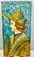 ARTWORK VINTAGE 70s Vietri Italian Glazed Terracotta Tiles Medieval Gentleman VG picture