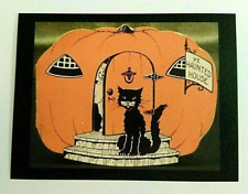 *Halloween* Postcard: Ye Haunted House, Ghost & Cat Vintage Image~Reproduction picture