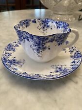 Vintage SHELLEY ENGLAND Bone China DAINTY BLUE Teacup & Saucer Set, picture
