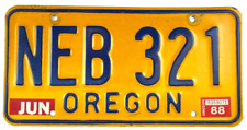 Vintage 1988 Oregon Auto License Plate Tag NEB 321 Man Cave Wall Decor Collector picture