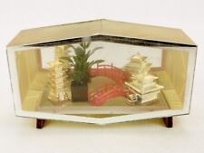 Footed Glass Mirrored Shadow Box, Horizontal Hexagon, 3D Japanese Village Scene picture
