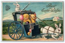 c1910's Easter Wishes Rabbit Pulling Carriage Chicks And Eggs Lawry MN Postcard picture