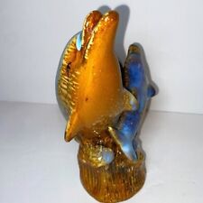 Ceramic Dolphins Figurine Statue Blue and Gold with Ball Beach Marine Life Ocean picture