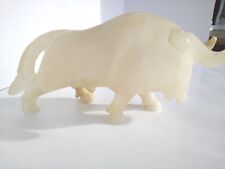 White Quartz Crystal Hand Carved Bull 3 lbs 6 ozs Animal Carving Statue picture
