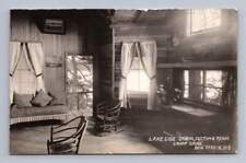 Camp Crag Lakeside Cabin Sitting Room RPPC Big Moose New York Photo ~1910s picture