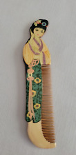 VTG Wooden Hand Carved Comb Geisha Asian Art Painted picture