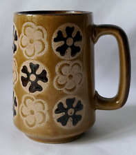 Vintage Stoneware Mug Brown Dark Mustard Floral Japan Large 16 oz. picture