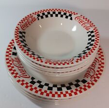 8 Vtg Coca-Cola Gibson 4 Checkerboard Soup Cereal Bowls & 4 Dinner Plates Lot picture