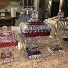 LOT SET Of 3, Largest 14k, Others Ruby REs Glass Pedestal Candy Dishes Wedding picture