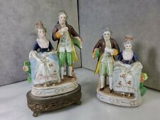 Pair of Unmarked Antique Porcelain Figurine - Man & Woman 1 with Brass Base  picture
