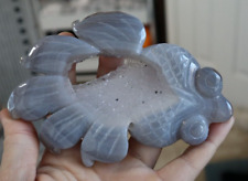 BLUE DRUZY AGATE GOLDFISH CARVING 5.32 X 3.76 INCHES/ 190.3 GRAMS picture
