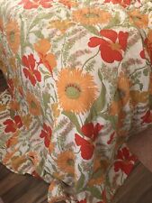 Vintage 1970s Bedspread Orange Floral Quilted Top Twin Full Cutter Damage READ picture