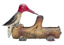 Antique Metal Cold Painted Woodpecker Bird Toothpick Holder Dispenser RARE picture