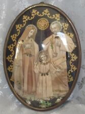 GORGEOUS ANTIQUE VICTORIAN SACRED FAMILY EX VOTO EMBROIDERY FRAME RELIQUARY picture