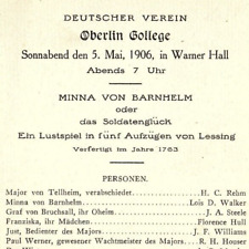 1906 Oberlin College German Club Minna Von Barnhelm Play Program Warner Hall picture