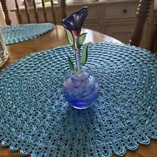 Vintage Iridescent Blue Swirl Glass Perfume Bottle With Flower stopper picture