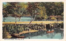 Alton Bay New Hampshire~Loon Cove Bridge~Canoe by Rocks~1940s Linen Postcard picture