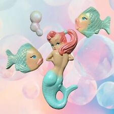 Retro Chalkware Mermaid + Bubbles - + Fish  COMPLETE SET picture