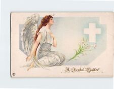 Postcard A Joyful Easter with Angel Flowers Cross Embossed Art Print picture