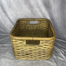 Vintage Old Solid Sturdy Wicker Woven Large With Bamboo Handles Basket 12 X 8.5 picture