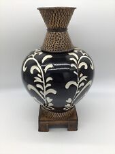 Large Vintage Carolyn Kinder International Textured Vase Metal & Ceramic 16.5