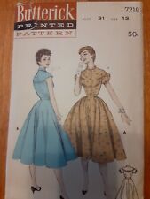 1950's Butterick #7318 Junior Size 13 Bust 31 Choir Boy Yoked Dress, Swing Skirt picture