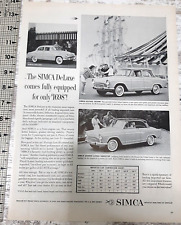 1960 Simca Deluxe Vintage Print Ad Hardtop Sedan Import Chrysler European Paris picture