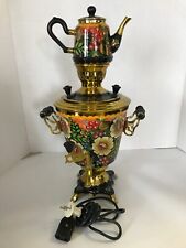 Vintage Russian Samovar w/ Teapot Floral Electric gold Wooden handles picture