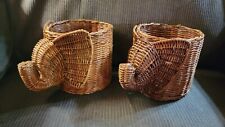 Vintage Set Of 2 Wicker Elephant My Plant Holders With Liner Woven Basket Boho picture