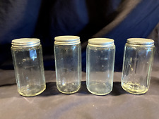 4 Vintage Clear Glass Hoosier Cabinet Spice Jars Aluminum Lids picture