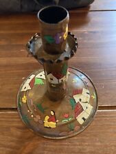 Hand- Painted - Tin - Candleholder - El Salvador. 6 1/2” Tall picture